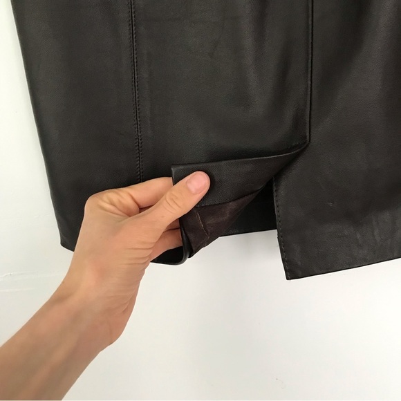 PAMELA McCoy Women's 100% Leather Brown Slit Pencil Tailored Skirt Size XS - Picture 4 of 15